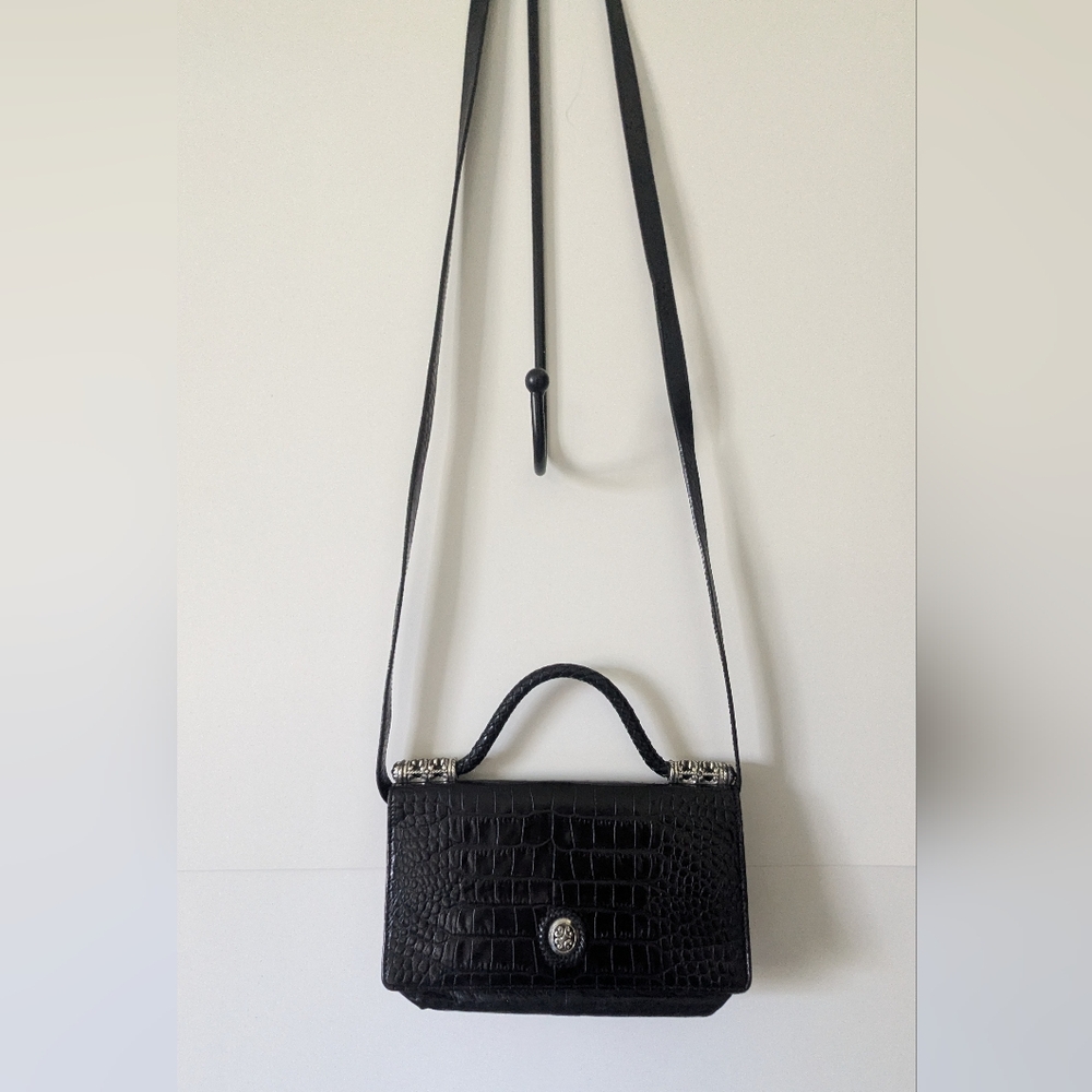 Brighton Crossbody Wallet w/ Removable Shoulder Strap Black Crocodile Texture - Picture 7 of 16